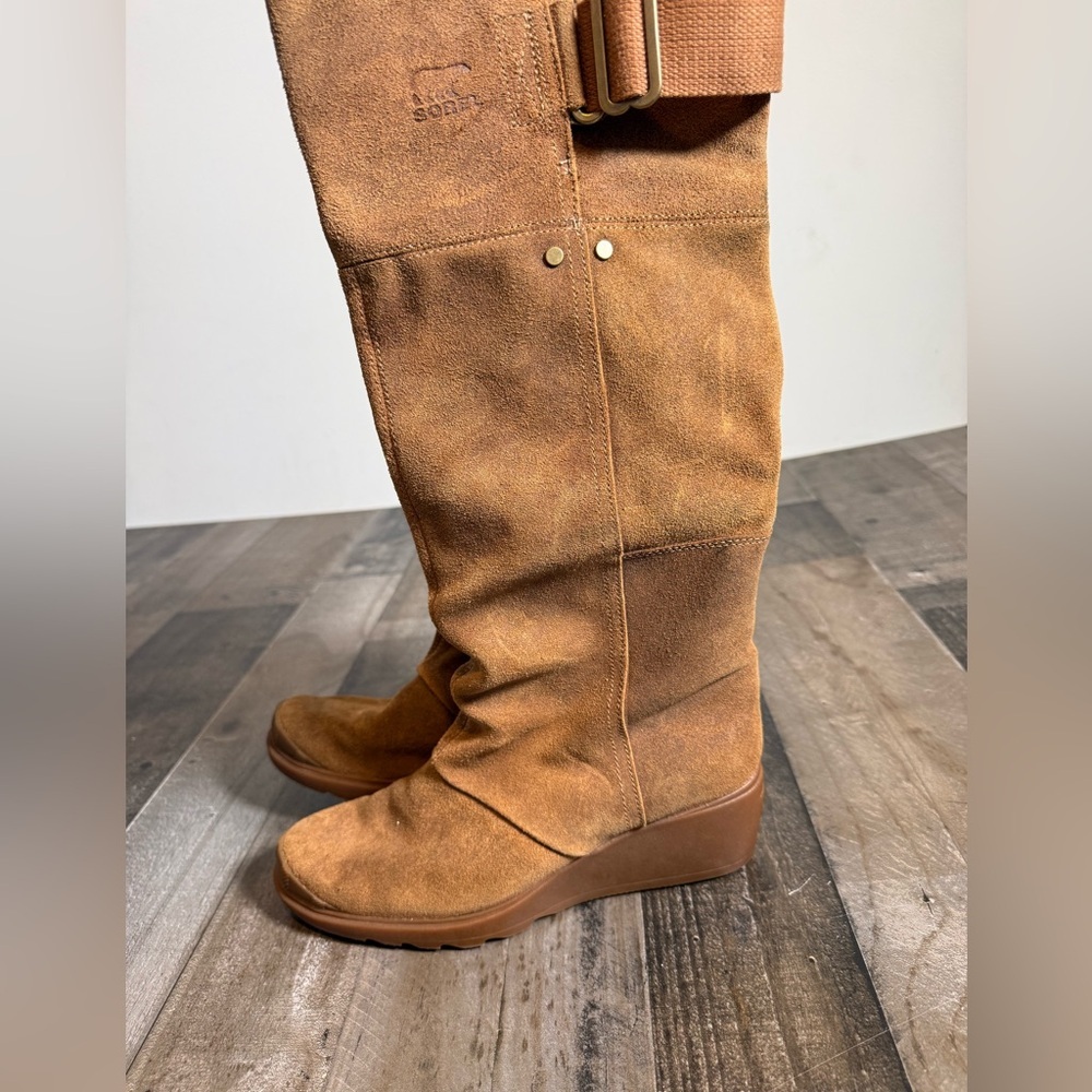 Sorel Tall Suede Wedge Boots Size 8 | Camel Over The Knee Winter Boot |Cozy Chic